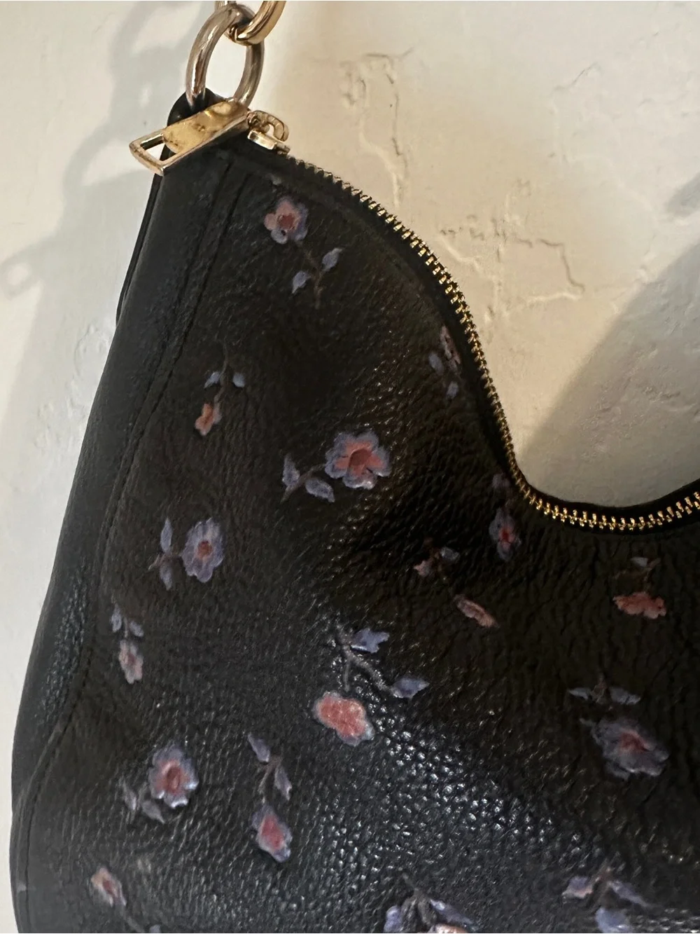 Coach Elle Black Pebbled Leather Hobo with Vintage Prairie Floral Print